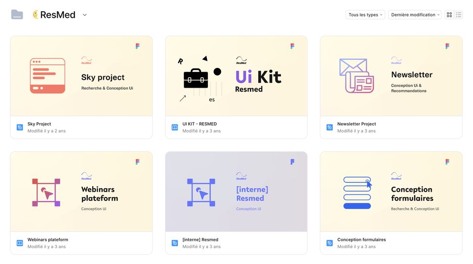 Six projets ResMed dans Figma